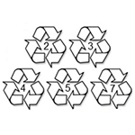 Five recycling symbols numbered 2, 3, 4, 5, and 7.