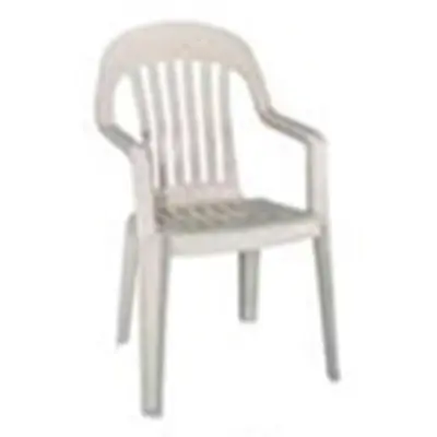 A plastic outdoor chair.